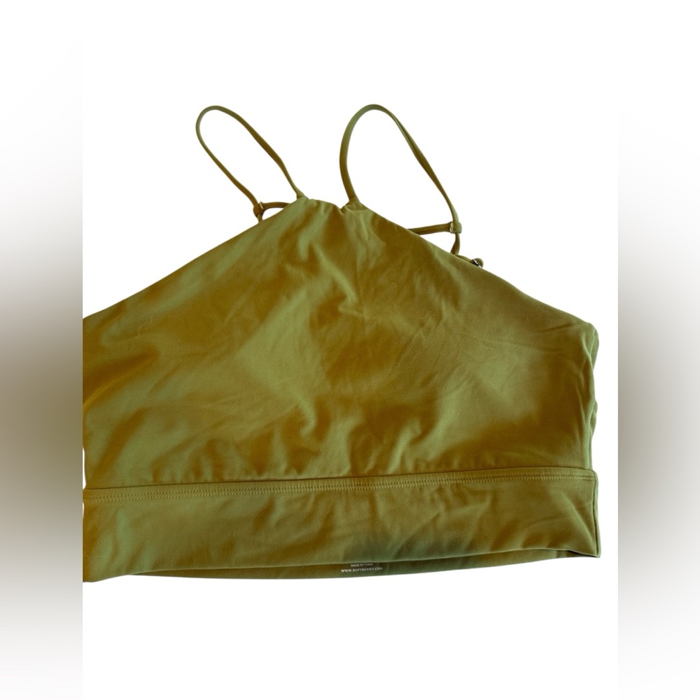 BuffBunny Sports Bra XL Olive Green Strappy Cross Back Workout Gym Removable Pad